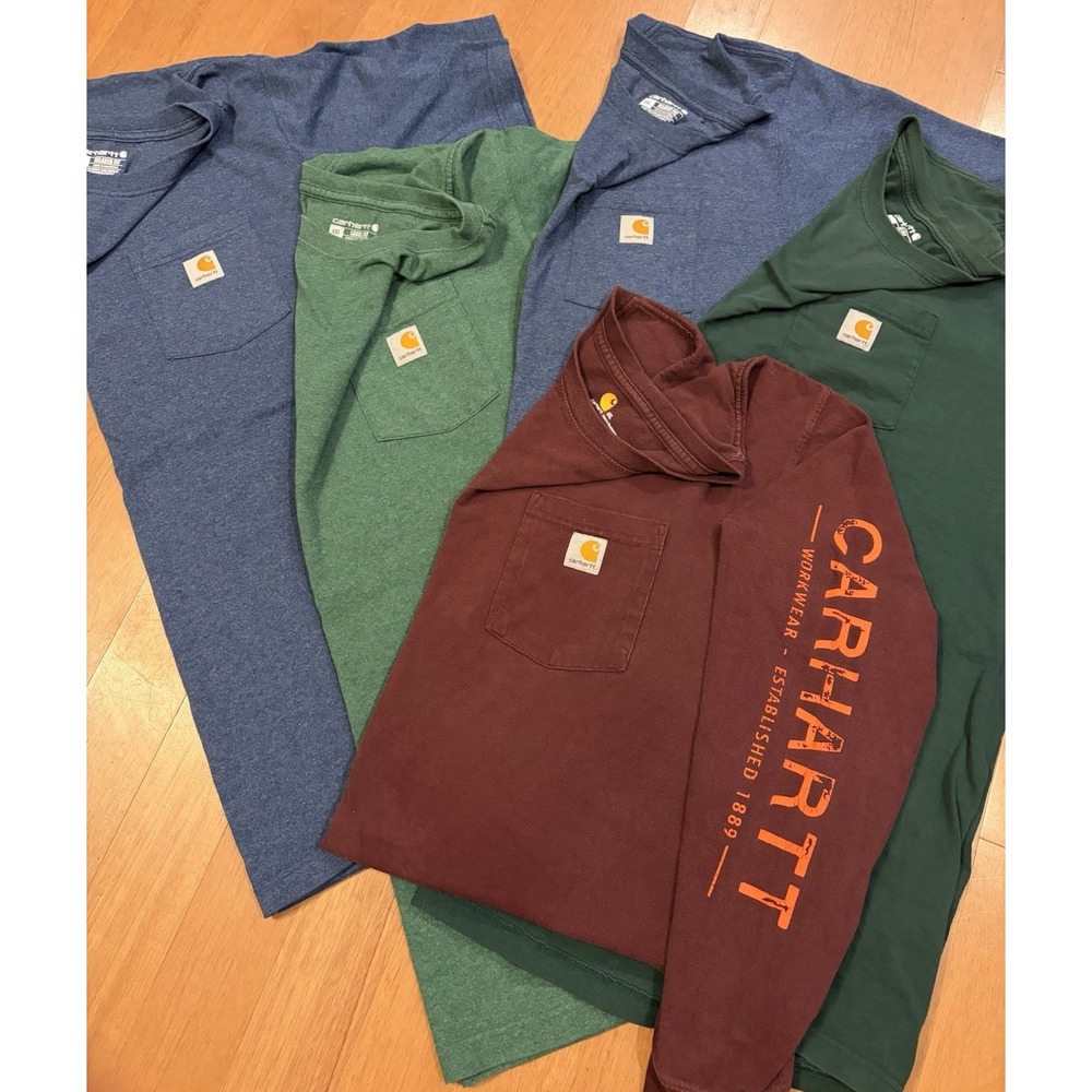 (5) Carhartt Shirt LOT 4XL Pocket Tee Longsleeve Logo Workwear EUC